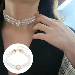 Pendant Necklaces Women Vintage Elegant Choker Necklace Rhinestone Inlaid Faux Pearl Clavicle On Neck 2023 Trendy Jewelry