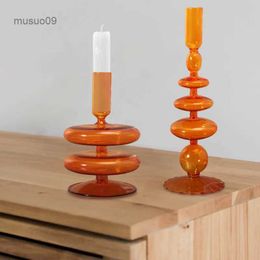 Vases Orange Glass Vases Candle Holders for Wedding Home Flower Vases Decoratio Candlestick Holder Modern Living Room DecorL23/10/23