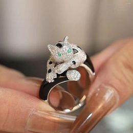 Cluster Rings Korea Design Fashion S925 Silver Jewelry Luxury Zircon Animal Leopard Ring Elegant Women Promise Band Party Gift