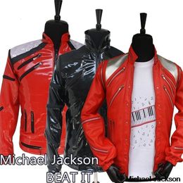 Men's Leather Faux Punk Red Zipper MJ Beat It Casual Tailor Made America Fashion Style Jacket Outwear Imitation 3 Colours 231020