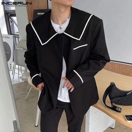 Men's Casual Shirts INCERUN Tops Korean Style Handsome Men's Navy Collar Splicing Line Design Suit Casual Street Male Selling Blazer S-5XL 231023