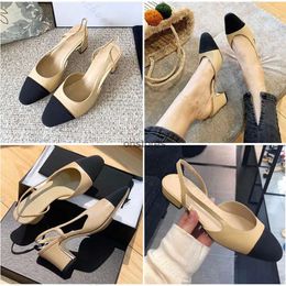 High Heels Fashion Shoes Genuine Leather Open on Formal Chunky Heel Slingbacks Sandals ballet flat designer shoe loafer woman3