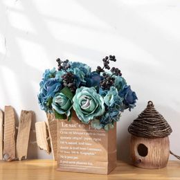 Decorative Flowers Artificial Blue Flower Rose Bouquet Fake Silk Berry Plant For Home Garden Living Room Bride Wedding Party Decor
