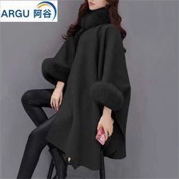 Women's Cape Women Winter Knitted Shawl With Faux Fur Collar With Tassel Female Elegant Poncho Long Warm Wraps Cloak CapeTops Womens Clothing 231023