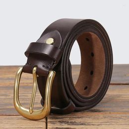 Belts Men's Belt Fashion Metal Alloy Needle Button Top Layer Cowhide Trouser Genuine Leather Jeans Business