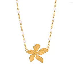 Pendant Necklaces Spot Goods Romantic 18K Gold Plated Stainless Steel Elegant Flower Jewelry Necklace For Women