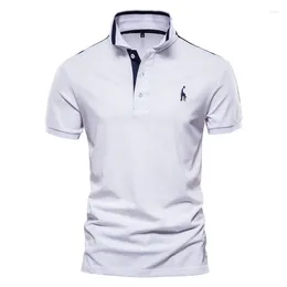 Men's Polos Casual Cotton Giraffe Embroidery Short Sleeve Polo Shirts For Men Solid Blouse High Quality Clothing 2023 Summer