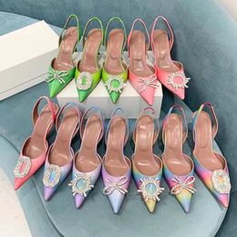 Latest Amina Muaddi Dress Shoes Pumps High Heels 10cm Womens Sandals Colour Ing Saeda Crystal Strap Satin Suede Leather Party Evening