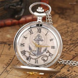 Pocket Watches Silver Gold Sailing Design Men Women Quartz Analogue Watch Roman Number Dial With Sweater Necklace Chain Reloj De Bolsillo