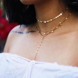 Chains Vintage Jewelry Gold Color Multiple Layers Sheet Chain With Crystal Necklace For Women Boho Fashion Couple Lovers'