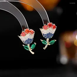 Stud Earrings Light Luxury Rose Flower For Women Exquisite Zircon Butterfly Elegant Earring Christmas Party Silver 925 Jewellery