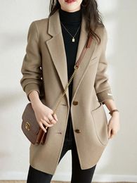 Womens Wool Blends Woollen Blazer Coat Autumn Winter Baggy Casual Loose Warm Solid Overcoat with Belted Female Fashion Chic Tops Clothes 231023