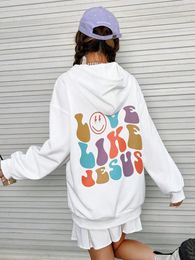 Women's Hoodies Love Like Jesus Colourful Art Word Printing Women White Fashion Sweatshirts Warm Loose Pocket Pullover Casual Clothing