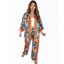 Ethnic Clothing African Clothes Women 2 Piece Set Lantern Sleeve Shirt Tops Pant Suits 2023 Autumn Print Casual Office Lady Outfits