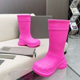 Ankle boots balenciashoes Jelly color waterproof high drum rain boots men women warm couple 5QSLL
