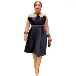 Ethnic Clothing M-5XL 2023 Autumn Elegant Africa Evening Party Midi Dresses For Women Plus Size Robe High Waist Long Sleeve Pleat Birthday