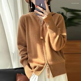Women's Knits Hoodie Sweater 100 Wool Knit Zipper Cardigan Warm Top Fashion Versatile Coat With Hat Long Sleeve Autumn And Winter