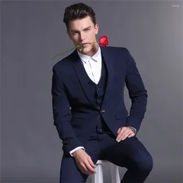 Men's Suits 2023 Latest High Quality Custom Notched Neck Black Business Suit Wedding Groom Prom Evening Dress Wool Tuxedo 3-Piece