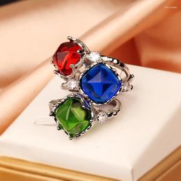 Cluster Rings Luxury Temperament Imitation Natural Sugar Tower Sapphire Full Of Diamond Opening Ring Female Party Birthday Jewellery Gift