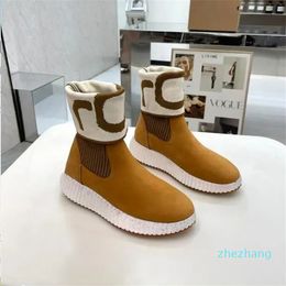 2023-women High top thick bottom snow boots Winter Warm sexy luxury fashion brand classic design letter Frosted leather Suede Girl Model Spliced