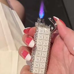 Tiktok the same manual diamond inlaid inflatable lighter creative personality windproof straight into the red flame lighter ladies trend