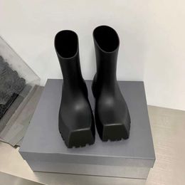 Ankle boots balenciashoes Rain Boots Women's Square Headed Thick Sole Thick Heel Mid Barrel Boots Short Boots Wearing Waterproof Anti slip Water Shoes Outside VTQIL