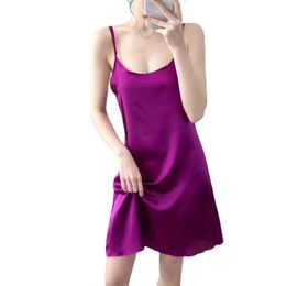 Urban Sexy Dresses Spring summer Woman Tank Dress Casual Satin Sexy Camisole Elastic Female Home Beach Dresses O-neck camis sexy dress 231023