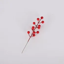 Decorative Flowers Gold Red Berry Bean Twig Branch For DIY Handmade Bouquet Decoration Artificial Flower Christmas Accessories 8Pcs