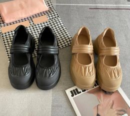 Miui Shoes Designer Luxury Platform Women Ballet Loafers Black Apricot Big-toe Thick-soled Casual Shoes