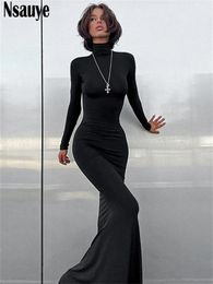 Urban Sexy Dresses Nsauye Maxi Bodycon Dres Long Sleeve Outfits Elegant Fashion Party Evening Club Wrap Black Winter Turtleneck 231023