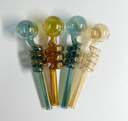 Glass Oil Burners Pyrex Thick Glass Hand Pipes with Spiral Decor Smoking Pipes Curved