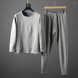 Men's Thermal Underwear Men Sets Winter Casual Solid Colour Loose O Neck Tops Long Johns Set Fleece Top Pants L-4XL