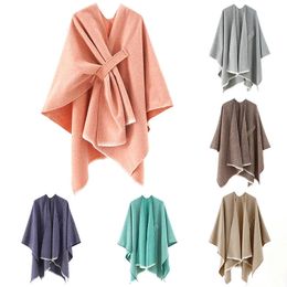 Women's Cape Women Elegant Cloak Coat Faux Cashmere Knitted Shawl Scarf Solid Colour Wrap Winter Poncho Thick Loose 231023