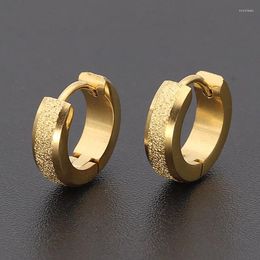 Hoop Earrings Fashion Women Men Punk Frosting Small Silver Color Gold Black Titanium Round Moon Jewelry