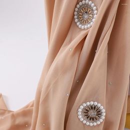 Ethnic Clothing Hijab Pearls Button Malaysia Shimmer Bubble Chiffon Scarf Turban Islamic Wraps Shawls Supplier