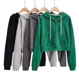 Women's Hoodies 2023 Fall Harajuku Sweatshirt Women Hooded Collar Long Sleeve Drawstring Zip-up Top Casual Short Coat Streetwear Clothes