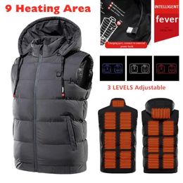 Men's Vests Winter Electric Heated Hooded Vest Thermal Waterproof Jacket USB Charging Vest Adjustabe Heating Warmer Pad Hiking Warm Jacket 231023