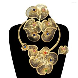 Necklace Earrings Set Nigerian Wedding Bridal 4PCS Jewellery African Gold Plated Dubai For Women FHK16412