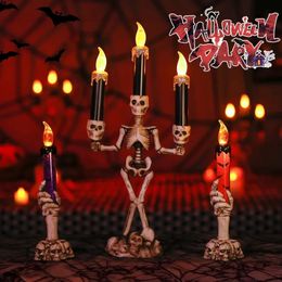 Candle Holders Halloween Skull LED Candlestick Decorations Skeleton Ghost Hand Light Horror Prop Party Home Bar Decor Supplies 231023