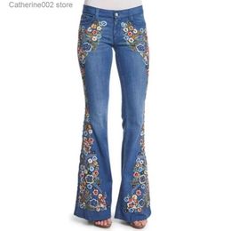 Women's Jeans Streetwear flower Embroidery skinny jeans woman Y2k vintage flare denim pants womens jeans femme 4XL korean ropa mujer T231023