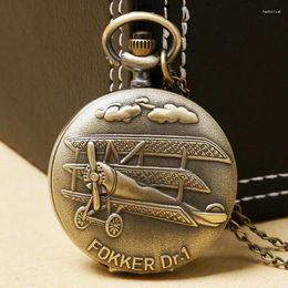 Pocket Watches YISUYA Bronze Fokker Dr.I Single Seat Three Wing Fighter Analogue Quartz Watch Necklace Pendant Men Women Gift P630 2023