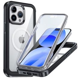 Full Body Military Drop Proof Rugged Built-in 9H Tempered Glass Screen Protector Magnetic For Magsafe Wireless Charge Cases Shockproof Cover For iPhone 15 Pro Max