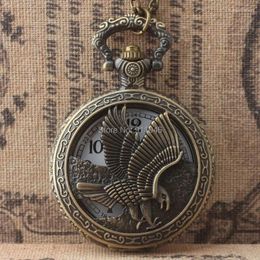 Pocket Watches Arrival 50pcs/lot Vintage Bronze Hollowed Goshawk Pockt Watch Retro Sweater Chain Gift