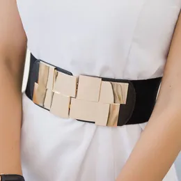 Belts Women Elastic Waist Closure Wide Belt Gold Square Buckle Dress Decorative Female Slim Band Girdle