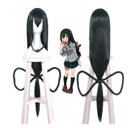 My Hero Academia Asui Tsuyu Long Straight Green Bow Hair Full Wig Costumes for Cosplay Party