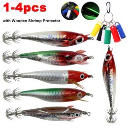Baits Lures 14pcs Fluorescent Fishing Lure with Wooden Shrimp Protector ABS Luminous Floating Horizontal Egi lure for Freshwate 231023