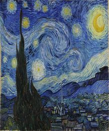 The Starry Night by Vincent Van Gogh Oil Painting Reproduction on Canvas for Living Room Wall Decor Hand Painted Museum Quality No2296583