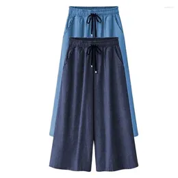 Women's Pants Oversized High Waisted Wide Leg Denim M-6XL Summer Elastic Waist Loose Trousers Female Casual Ankle-length Jeans