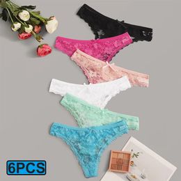 Women's Panties 6pcsLot S4XL Lace Thong for Women Underwear Breathable Female Panty Hollow Transparent Briefs Ladies Lingerie 231023