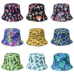 Berets 2023 Summer Sun Hat For Men Casual Versatile Cute Mushroom Printed Bucket Hatd Double-sided Outdoor Sunshade Panama Cap